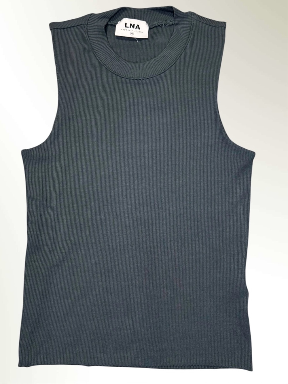 🟢3/$30 LNA Double Layer Ribbed Tank Top Deep Green Teal Contour Layering XS NWOT